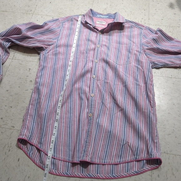 Tommy Bahama | Men's Striped Pink and Blue Button Down Shirt - Picture 9 of 10